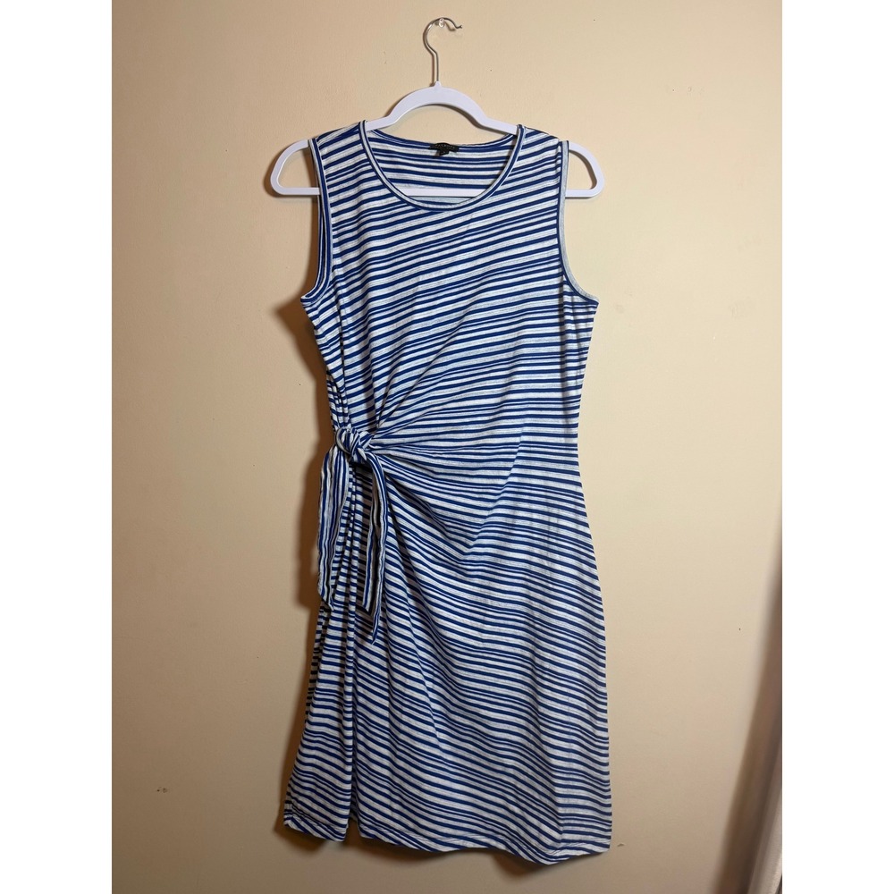 Talbots Womens Blue White Striped Cotton Side Tie Sleeveless Sheath Dress Large